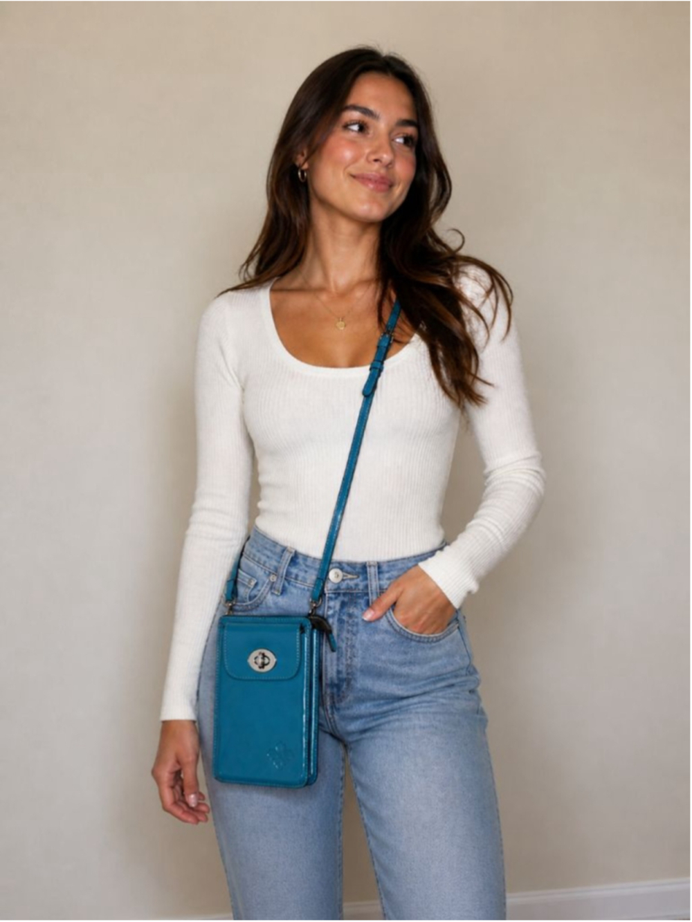 Patricia Nash Leather Crossbody Bag – Teal Blue Mini Purse Organizer
